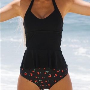 Cherry Print Tummy Control Tankini Set
